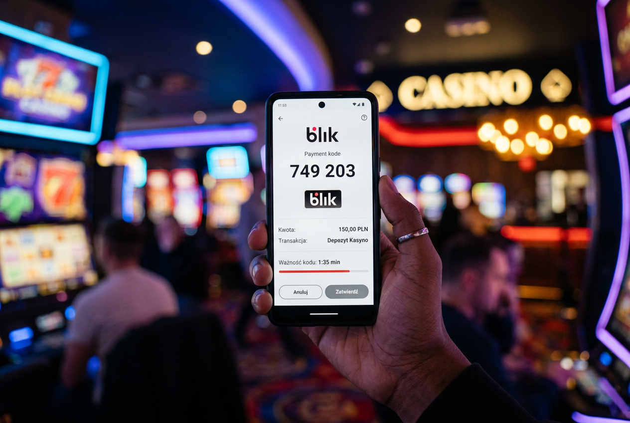 Smartfon z aplikacją BLIK i elementami kasyna online