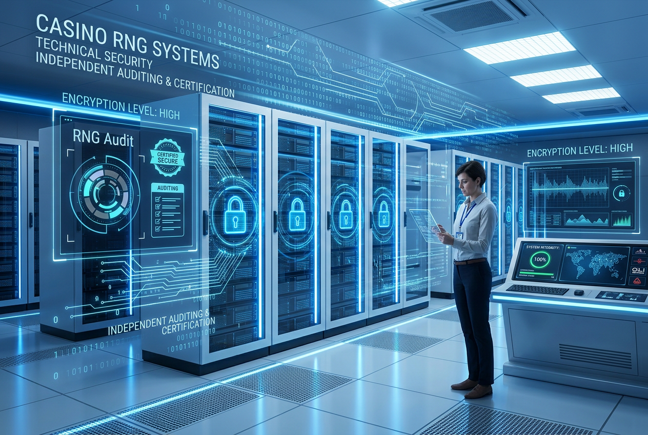 Modern data center representing casino server security and RNG auditing