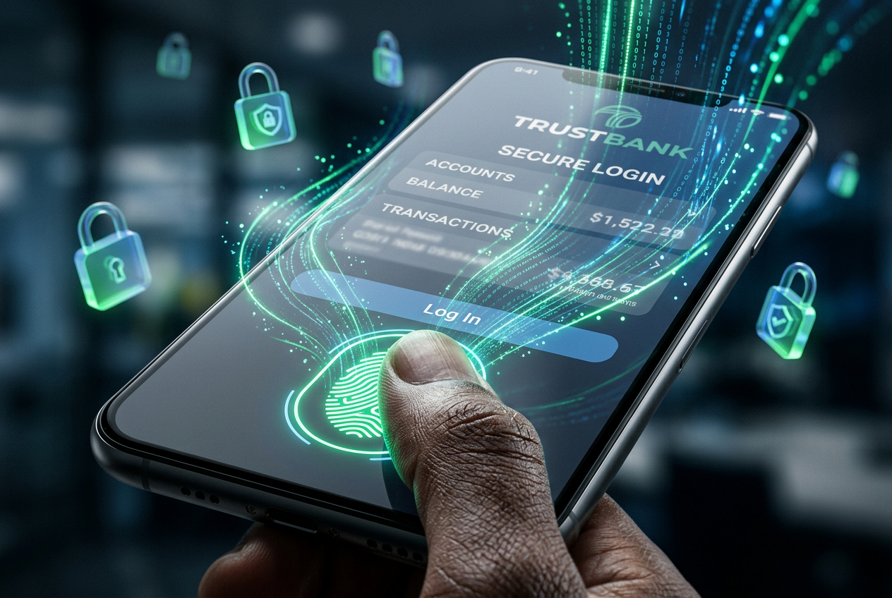 Zbliżenie na biometryczne potwierdzenie transakcji mobilnej BLIK w aplikacji bankowej